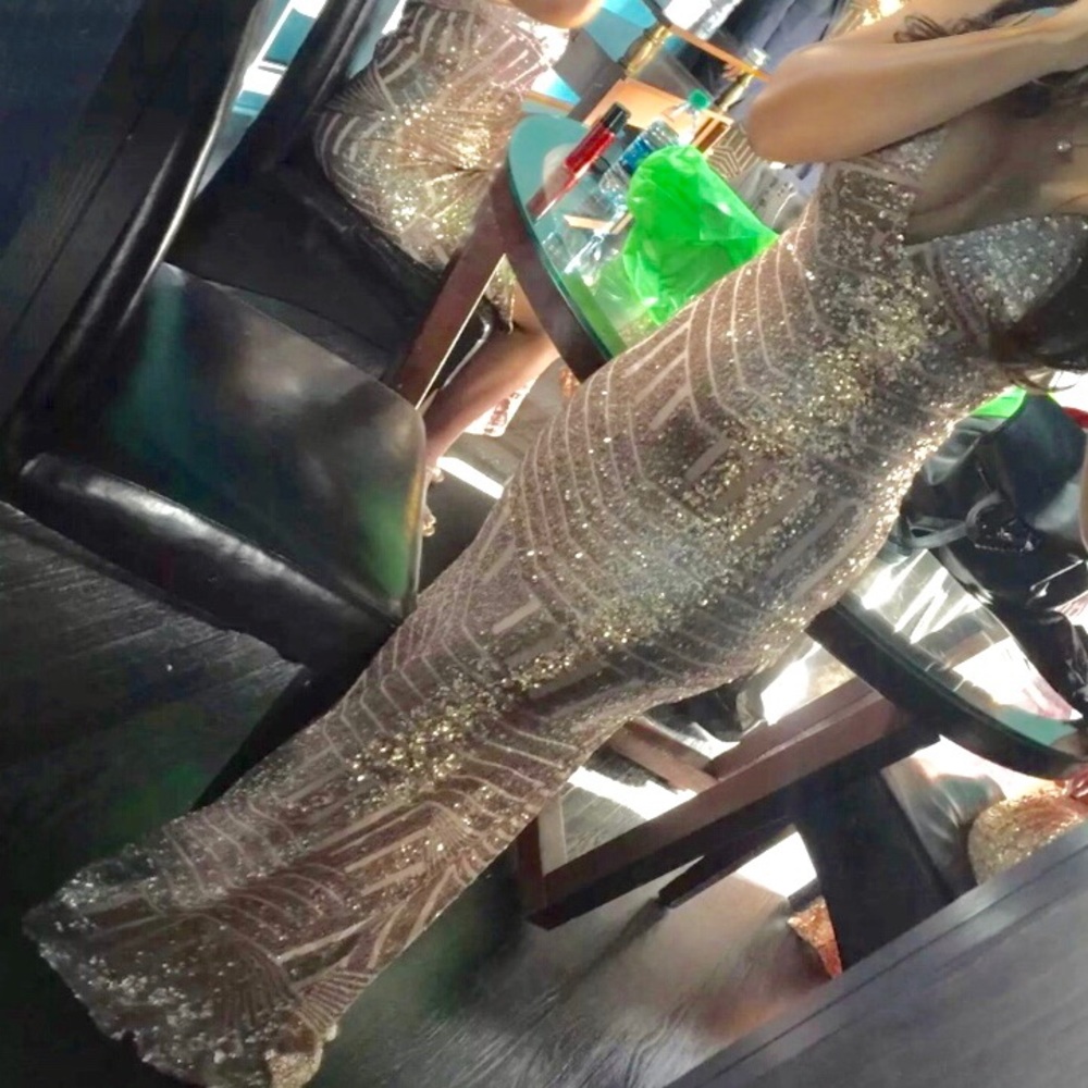 Rose Gold/Gold sequin fitted Prom Dress